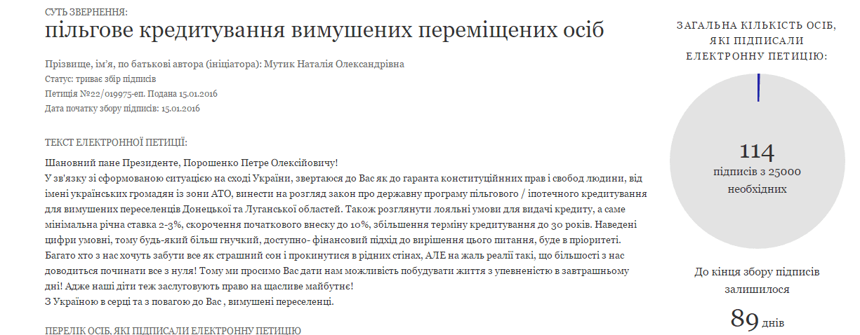 Переселенці підписують петицію про пільгове кредитування для ВПО Донбасу