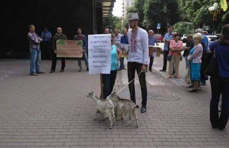 На мітинг противників і прихильників мерів Бучі й Ірпеня привели двох кіз