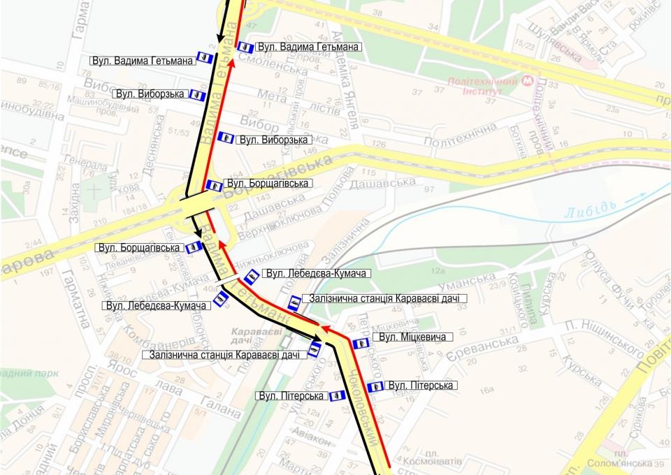 У Києві змінюється рух громадського транспорту по вулиці Гетьмана — карта