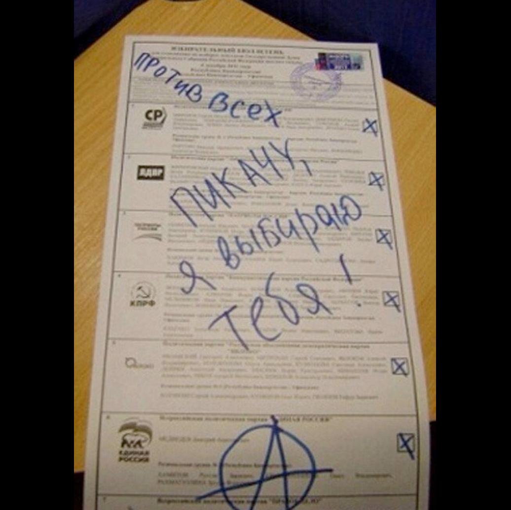 Пікачу, я обираю тебе! — що писали росіяни на виборчих бюлетенях, фото