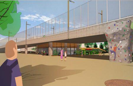 Выход из метро Шулявская — к большой пешеходной площади, — архитектор