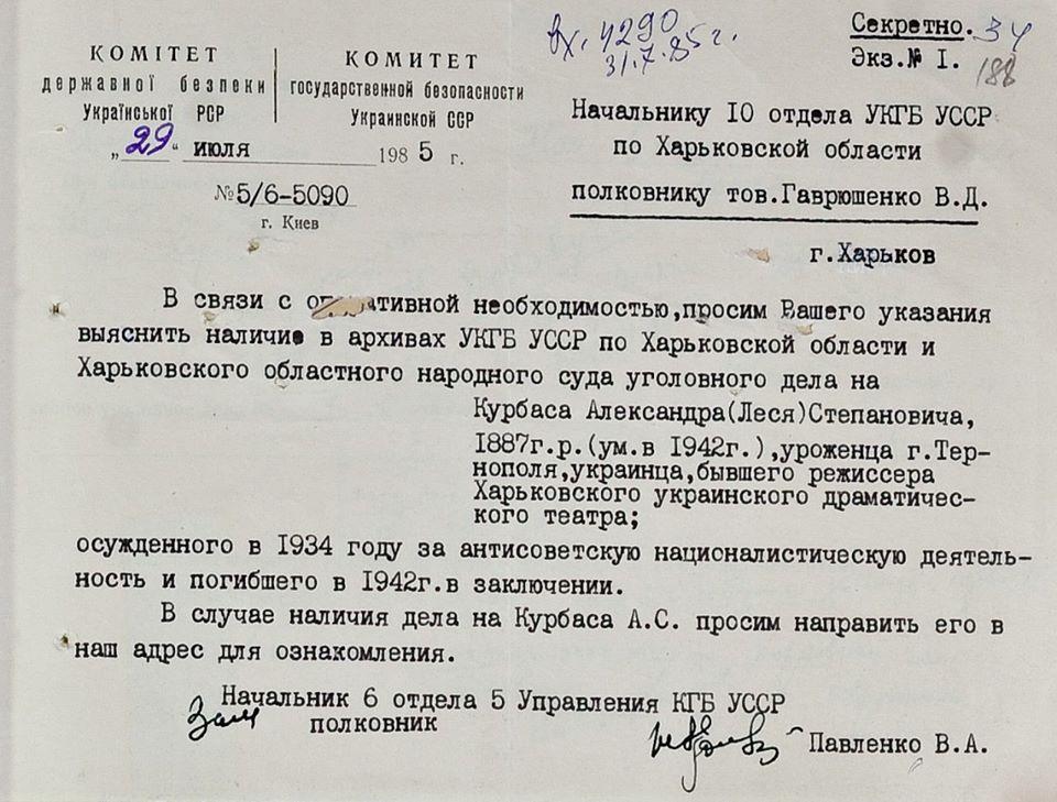 СБУ оприлюднила документи про долі представників «Розстріляного відродження»