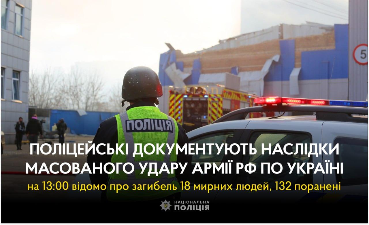 В Україні внаслідок масованого обстрілу РФ загинули 18 людей, ще 132 поранені