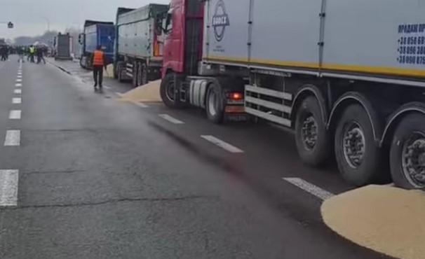 У Польщі зупинили українські фури із зерном та висипали його на дорогу (ВІДЕО)