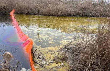 Як у Миколаєві очищують річку Південний Буг, забруднену олією після обстрілу