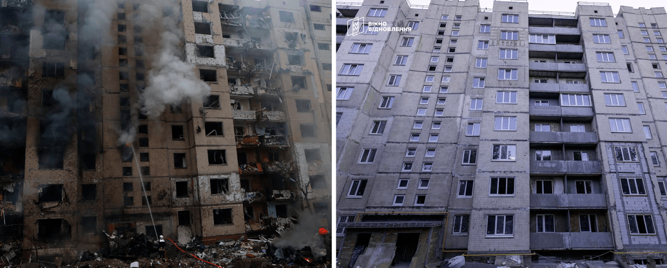 Постраждалий від обстрілу будинок у Солом’янському районі Києва відновлюють вже рік, витратили майже 60 млн грн