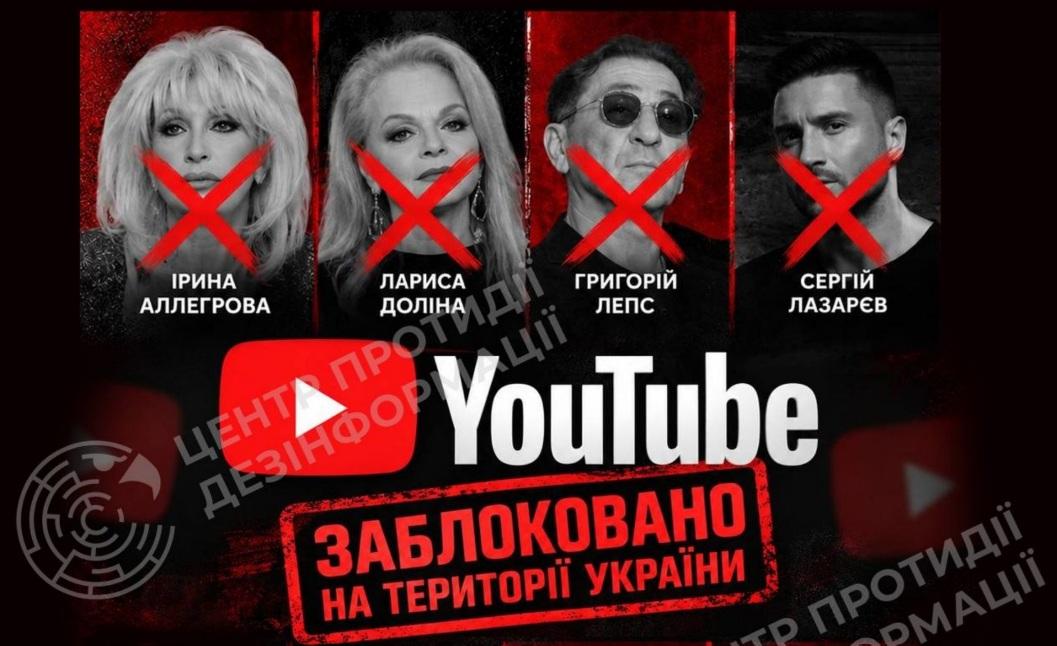 YouTube заблокував в Україні ще 31 канал російських пропагандистів і артистів