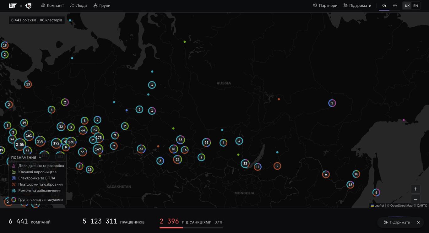 OSINT Varta та Lex Talionis за пів року перетворили мапу ВПК РФ на аналітичну платформу