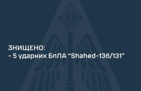 Сили ППО вночі збили пʼять «шахедів»